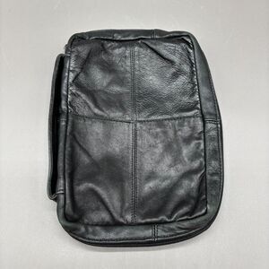 Vintage Black Genuine Soft Leather Bible Cover Book Case Zip Carry Handle